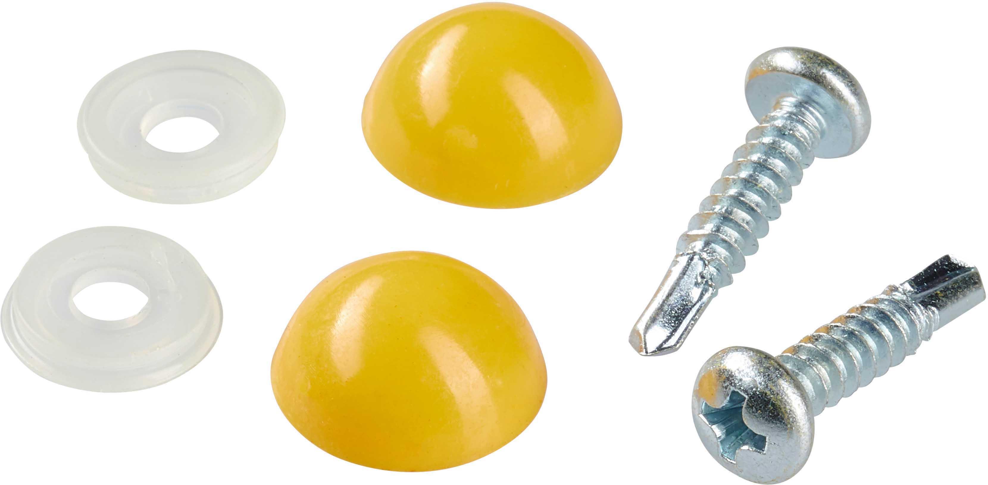 Halfords Number Plate Self Drill Screw & Cap Yellow (HFX687)