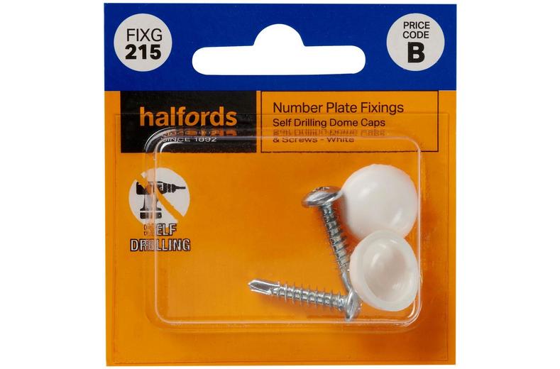 Halfords Number Plate Self Drill Screw & Cap White (FIXG215) Halfords Number Plate Self Drill Screw & Cap White (FIXG215)