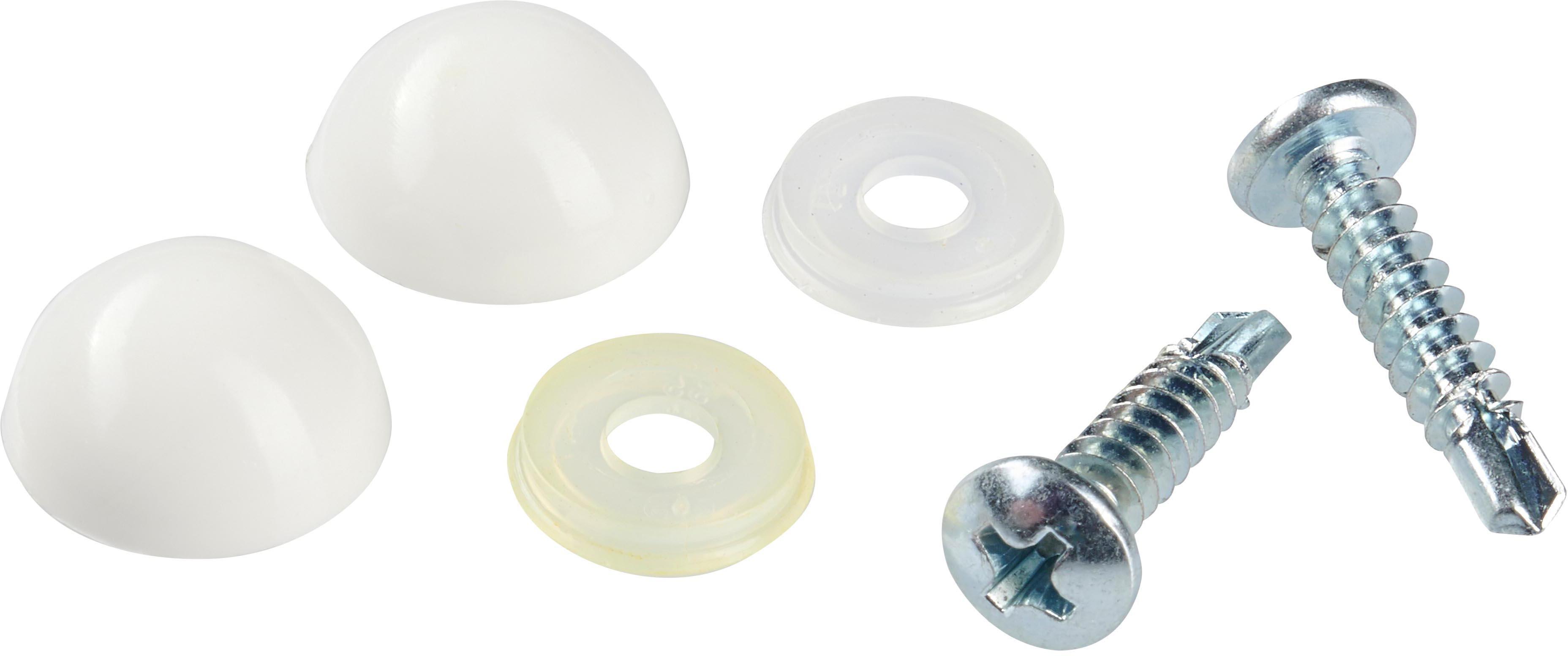 Halfords Number Plate Self Drill Screw & Cap White (FIXG215)