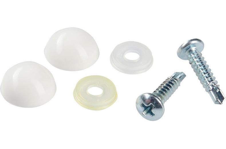 Halfords Number Plate Self Drill Screw & Cap White (FIXG215) Halfords Number Plate Self Drill Screw & Cap White (FIXG215)