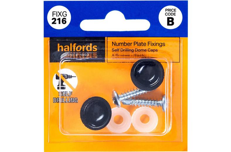 Halfords Number Plate Self Drill Screw & Cap Black (FIXG216) Halfords Number Plate Self Drill Screw & Cap Black (FIXG216)