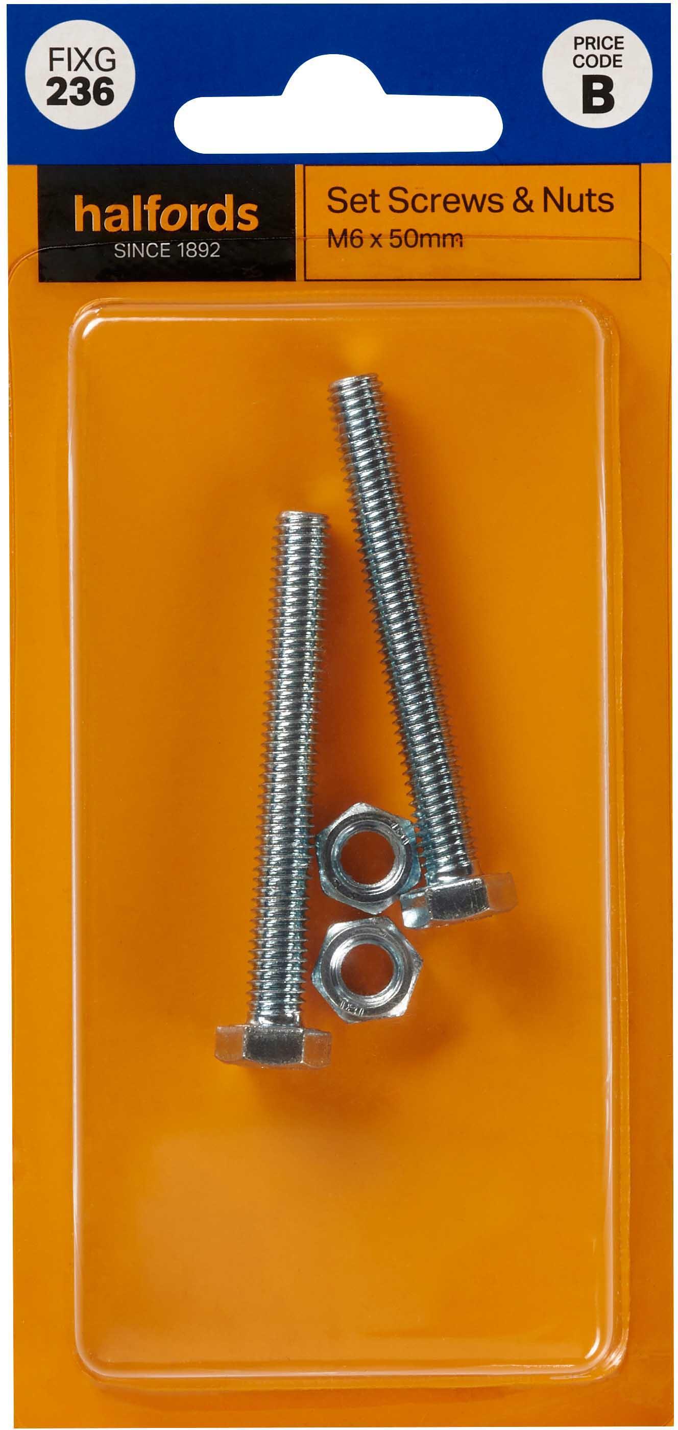Halfords Set Screws & Nuts M6 x 50mm (FIXG236) Halfords UK