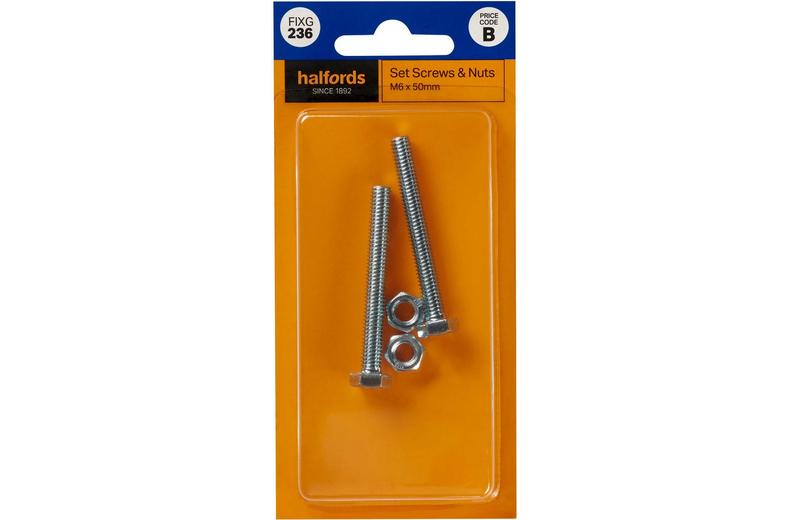 Halfords Set Screws & Nuts M6 x 50mm (FIXG236) Halfords Set Screws & Nuts M6 x 50mm (FIXG236)