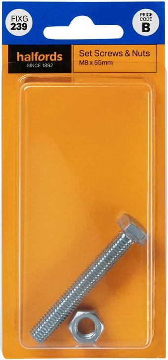 Halfords Set Screw & Nut M8 x 55mm (FIXG239)