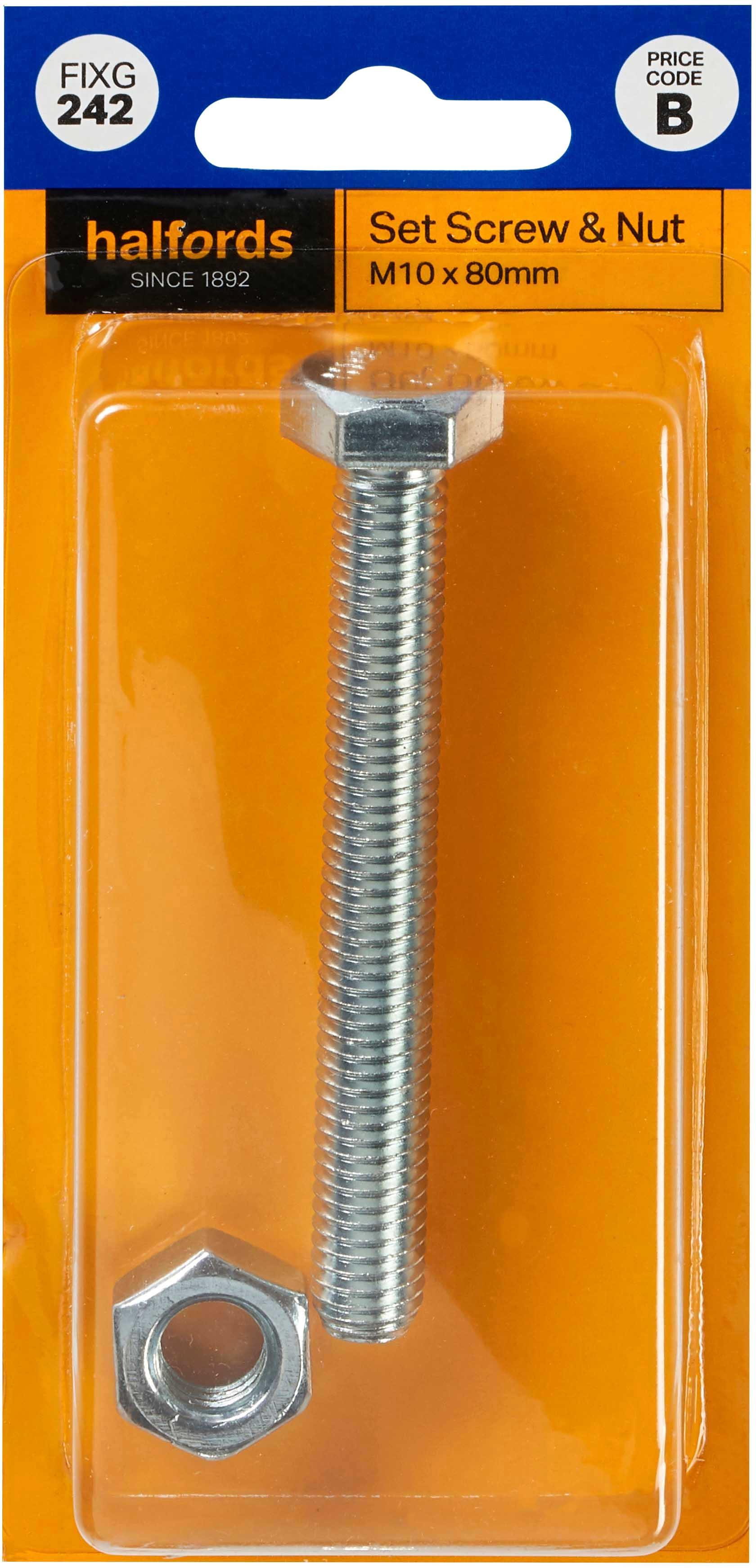 Halfords Set Screw & Nut M10 x 80mm (FIXG242)