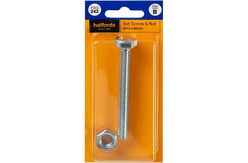 Halfords Set Screw & Nut M10 x 80mm (FIXG242) Halfords Set Screw & Nut M10 x 80mm (FIXG242)