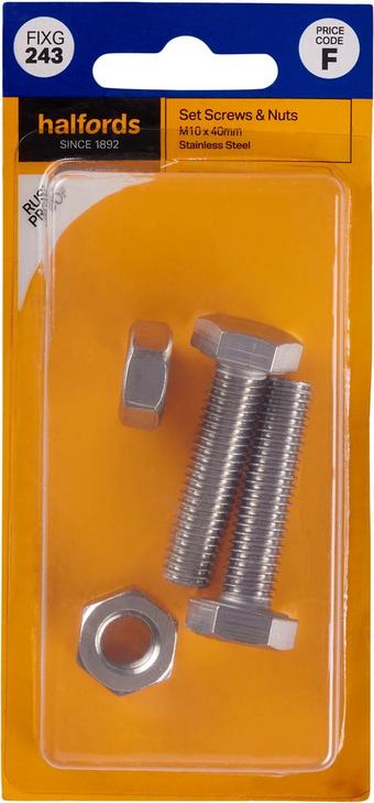 Halfords Set Screw & Nut M10 x 40mm (FIXG243)