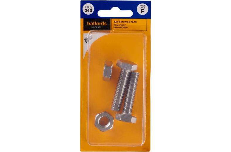 Halfords Set Screw & Nut M10 x 40mm (FIXG243) Halfords Set Screw & Nut M10 x 40mm (FIXG243)