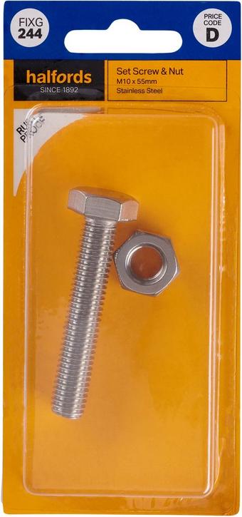 Halfords Set Screw & Nut M10 x 55mm (FIXG244)