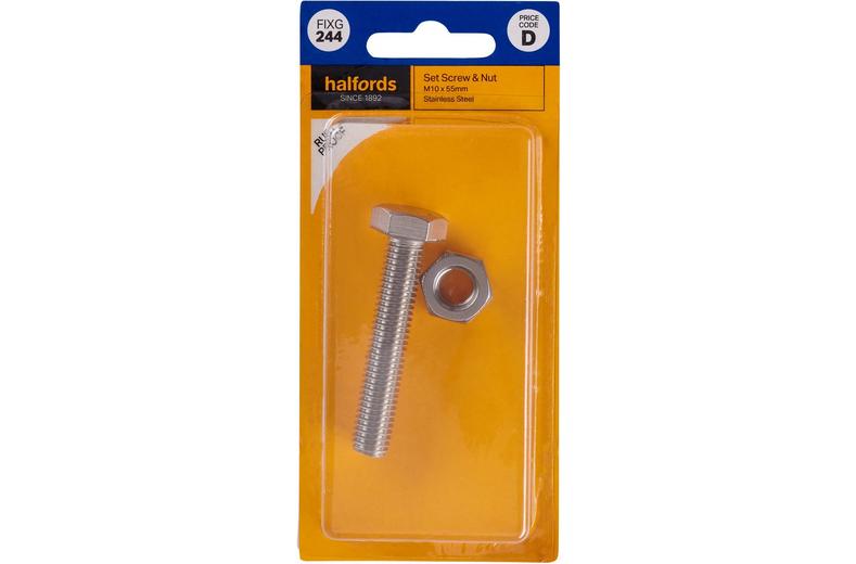 Halfords Set Screw & Nut M10 x 55mm (FIXG244) Halfords Set Screw & Nut M10 x 55mm (FIXG244)