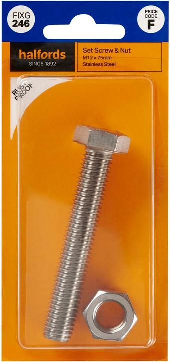 Halfords Set Screw & Nut M12 x 75mm (FIXG246)