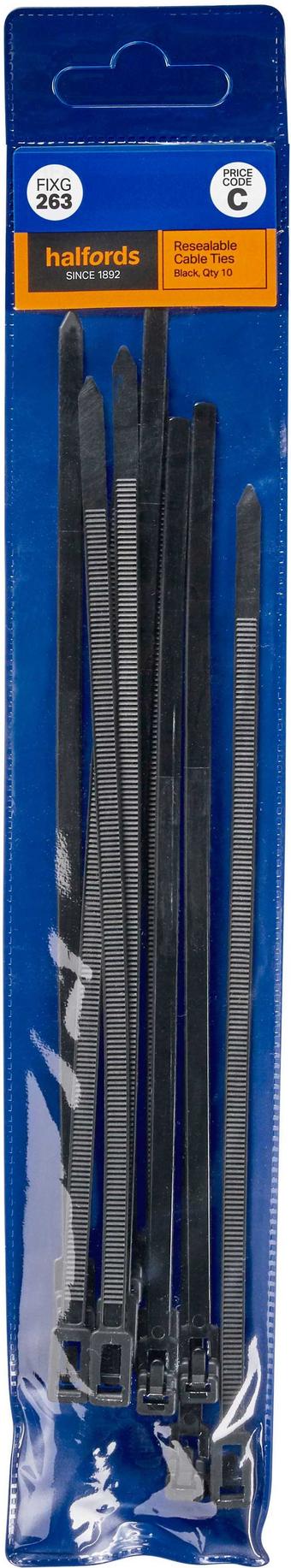 Halfords Releasable Cable Ties 200mm Black (FIXG263)