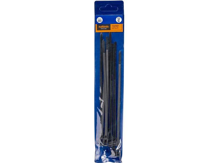 Halfords Releasable Cable Ties 200mm Black (FIXG263)