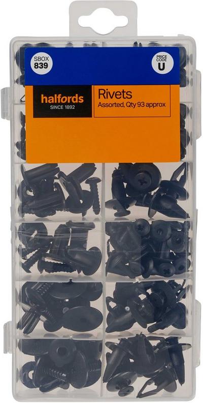 Halfords Assorted Screw Trim Rivets 93pcs (SBOX839) Halfords Assorted Screw Trim Rivets 93pcs (SBOX839)
