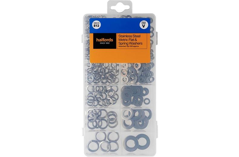 Halfords Assorted Stainless Steel Flat & Spring Washers (SBOX812) Halfords Assorted Stainless Steel Flat & Spring Washers (SBOX812)