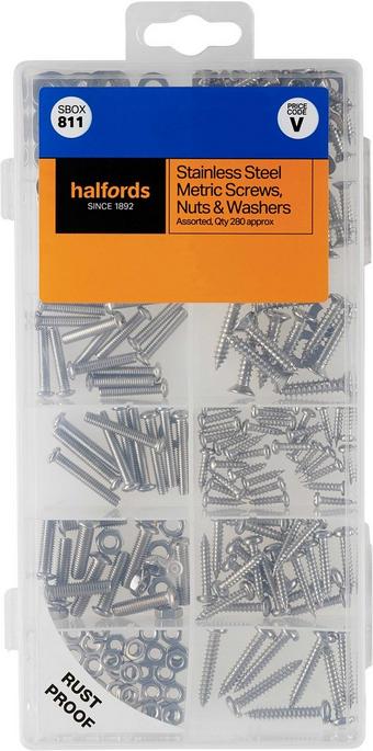 Halfords Assorted Stainless Steel Screws, Nuts & Washers (SBOX811)