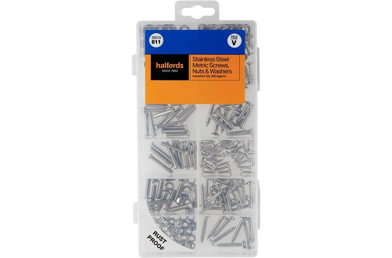 Halfords Assorted Stainless Steel Screws, Nuts & Washers (SBOX811) Halfords Assorted Stainless Steel Screws, Nuts & Washers (SBOX811)