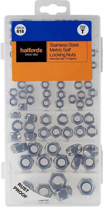 Halfords Assorted Stainless Steel Self Lock Nuts (SBOX818)