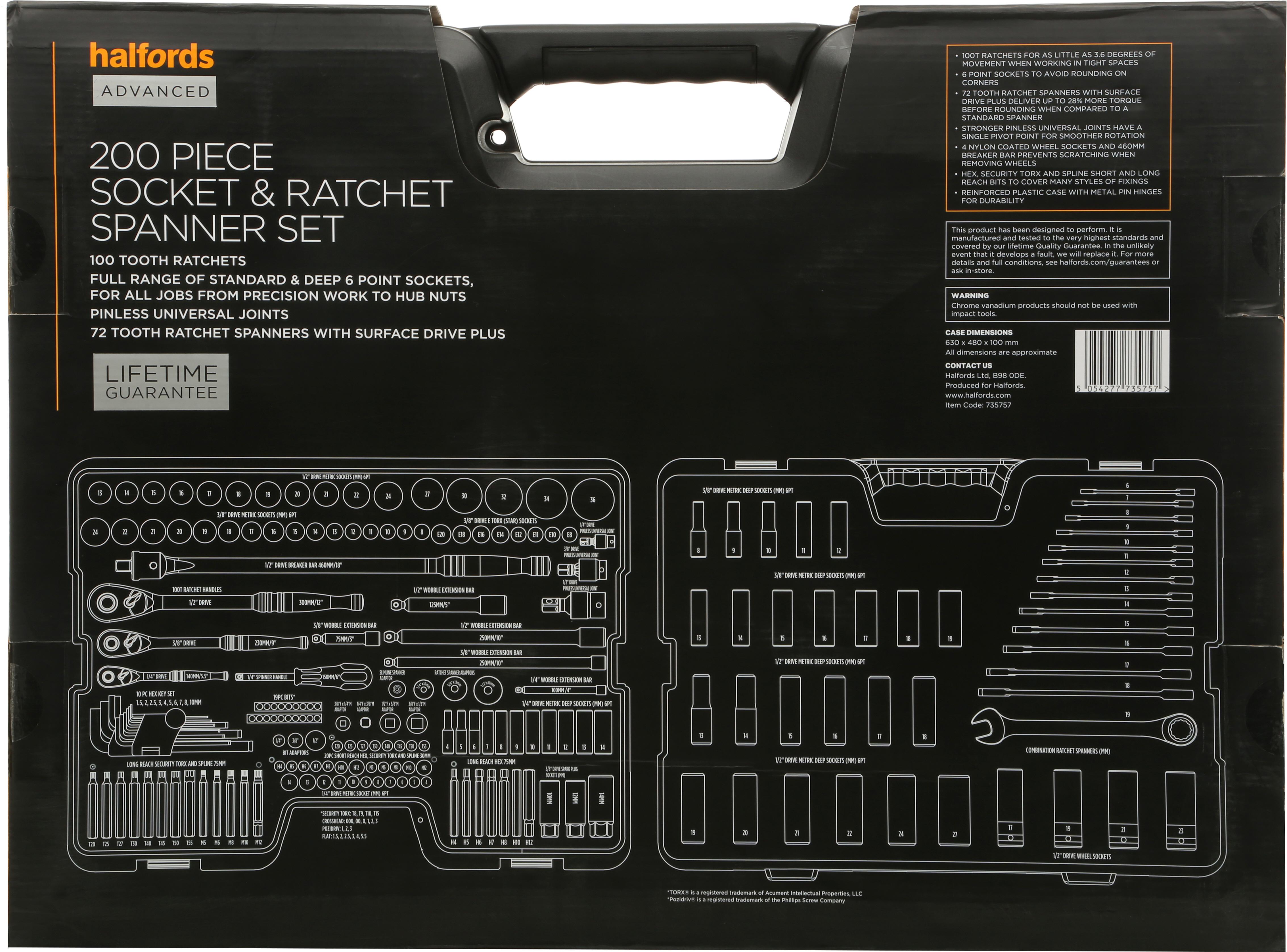 Halfords Advanced 200 Piece Socket and Ratchet Spanner Set