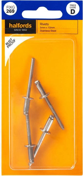 Halfords Stainless Steel Rivets 5mmx10mm (FIXG269)