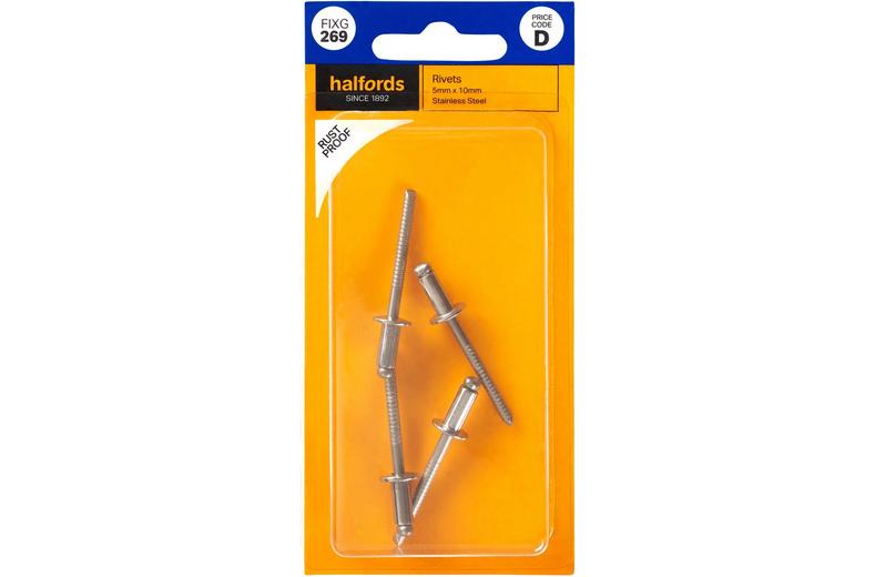 Halfords Stainless Steel Rivets 5mmx10mm (FIXG269) Halfords Stainless Steel Rivets 5mmx10mm (FIXG269)