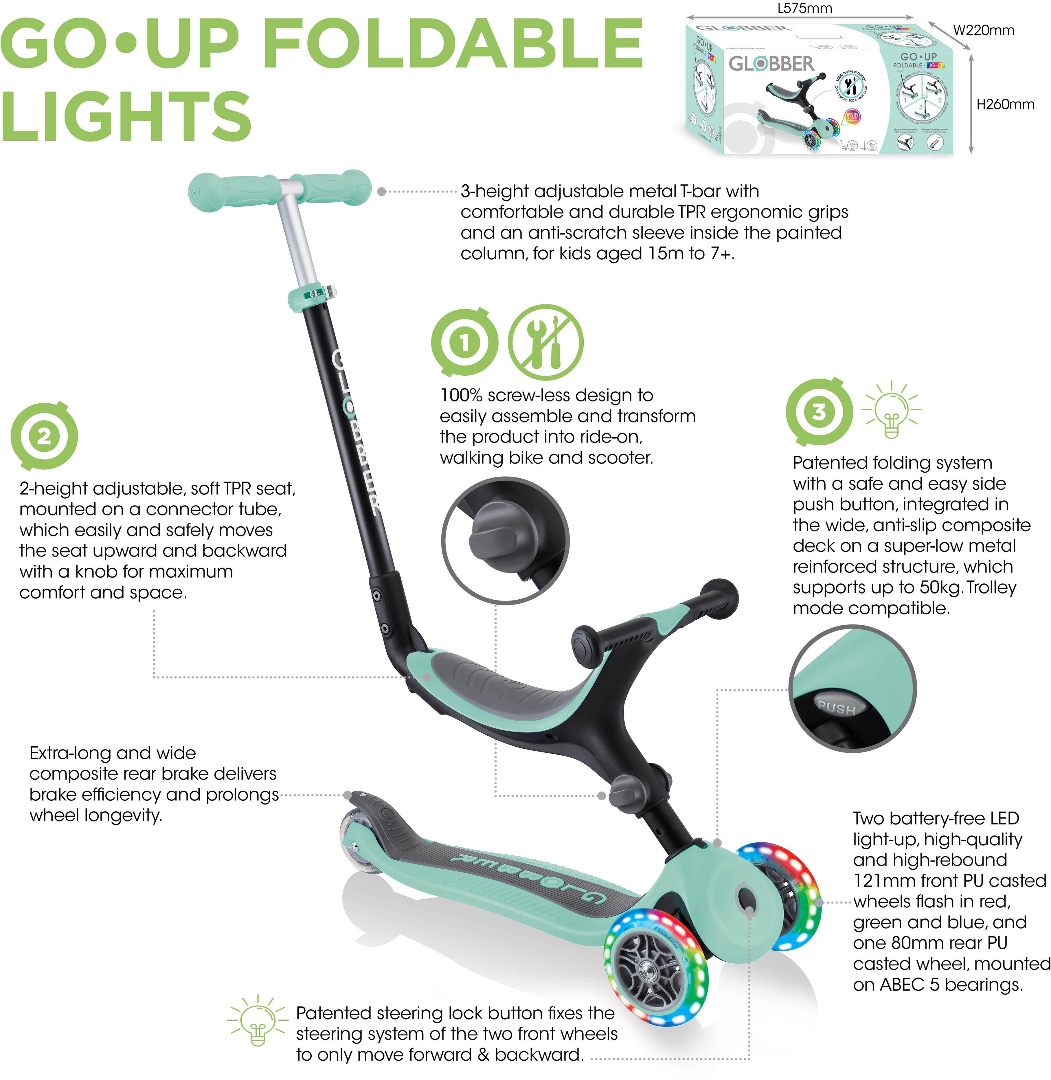 Globber Go Up Foldable Lights Kids Scooter