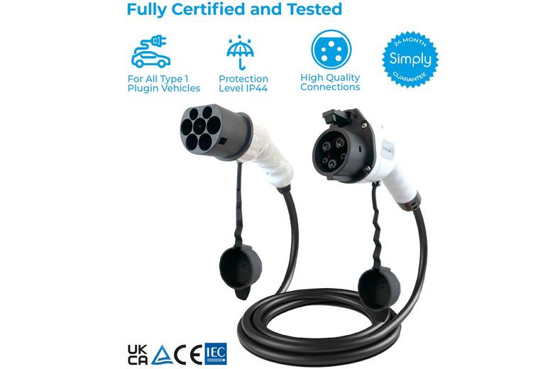 Simply EV Type 1 to Type 2 32A 5M Single Phase Charging Cable Simply EV Type 1 to Type 2 32A 5M Single Phase Charging Cable
