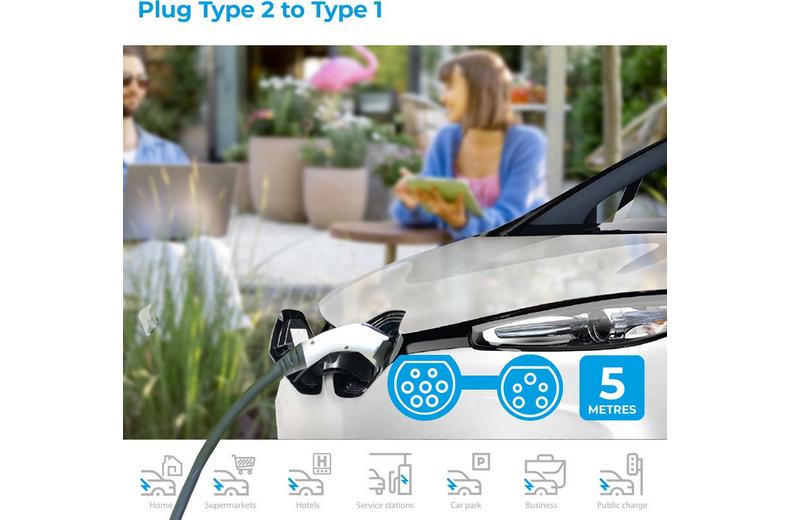 Simply EV Type 1 to Type 2 32A 5M Single Phase Charging Cable Simply EV Type 1 to Type 2 32A 5M Single Phase Charging Cable