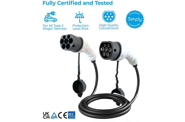 Simply EV Type 2 to Type 2 32A 5M Single Phase Charging Cable Simply EV Type 2 to Type 2 32A 5M Single Phase Charging Cable