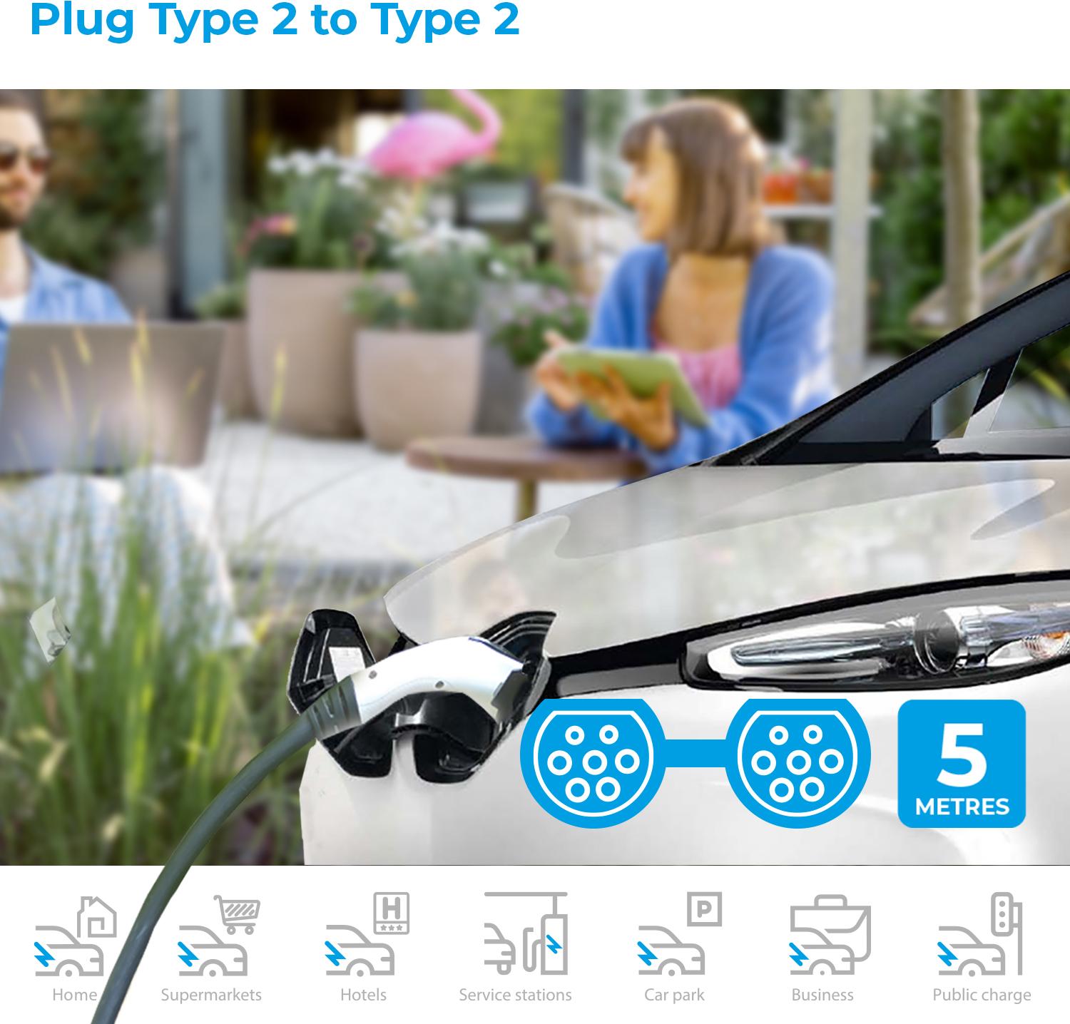 Simply EV Type 2 to Type 2 32A 5M Single Phase Charging Cable