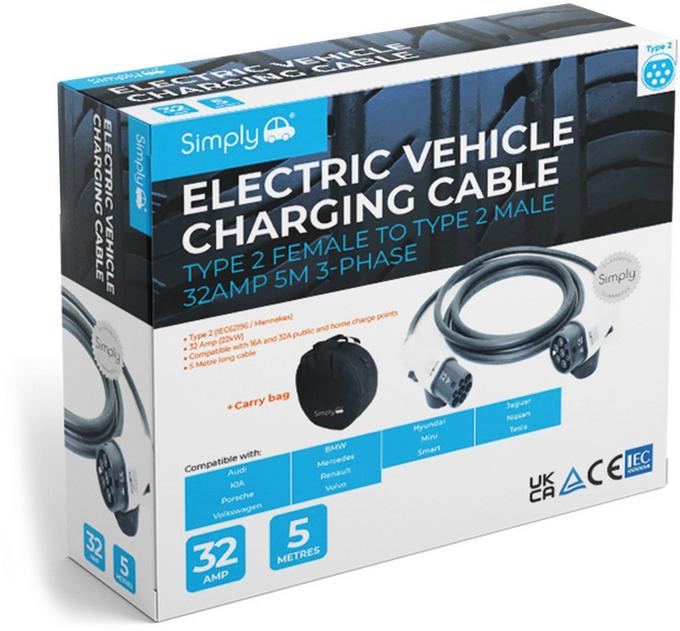 EV Charger Cable 32A 22KW Type 2 to Type 2 Extension Cable Length