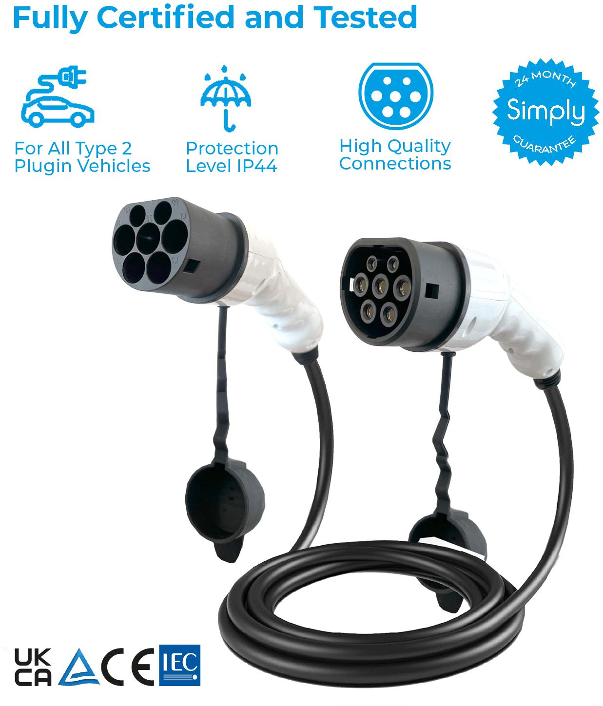 Simply EV Type 2 to Type 2 32A 5M 3-Phase Charging Cable