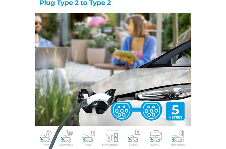 Simply EV Type 2 to Type 2 32A 5M 3-Phase Charging Cable Simply EV Type 2 to Type 2 32A 5M 3-Phase Charging Cable