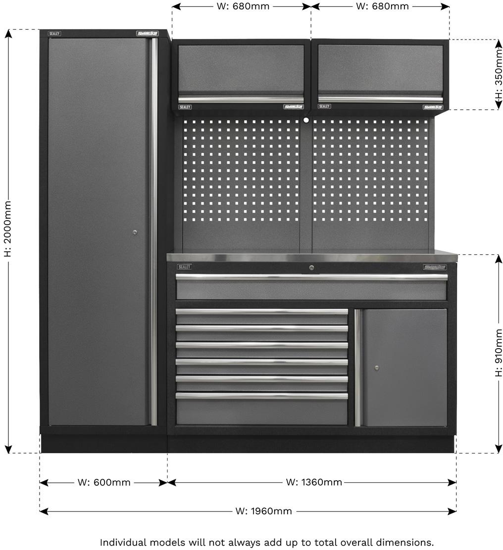 Sealey Superline Pro 1.96m Storage System - Stainless Steel Worktop