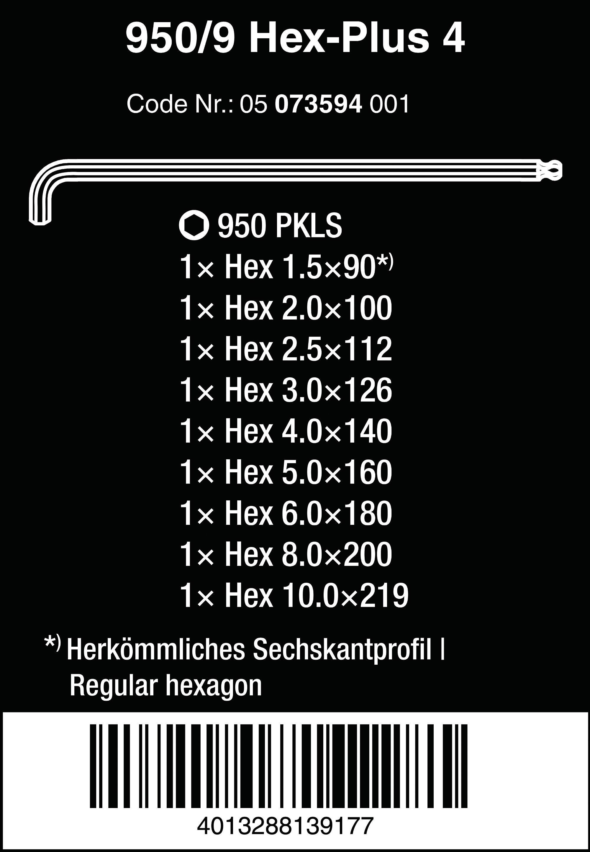 Wera Hex-Plus 4 L-key set Chrome-Plated