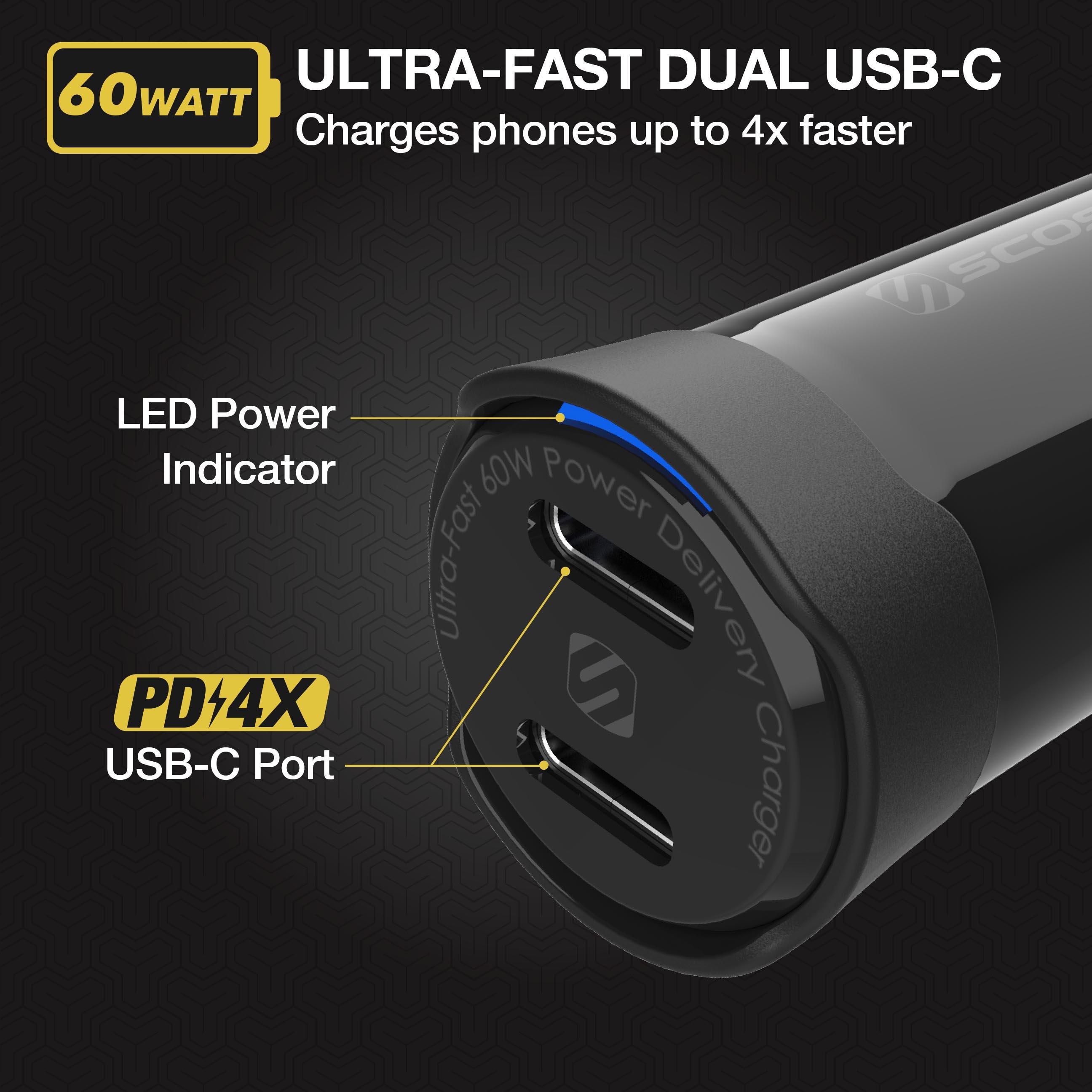 Scosche 60W Dual USB-C™ Power Delivery Car Charger