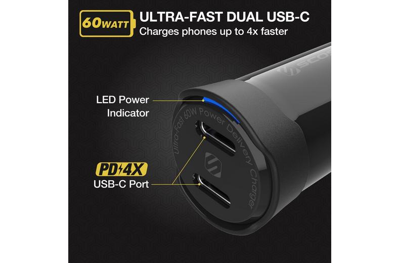Scosche 60W Dual USB-C™ Power Delivery Car Charger Scosche 60W Dual USB-C™ Power Delivery Car Charger