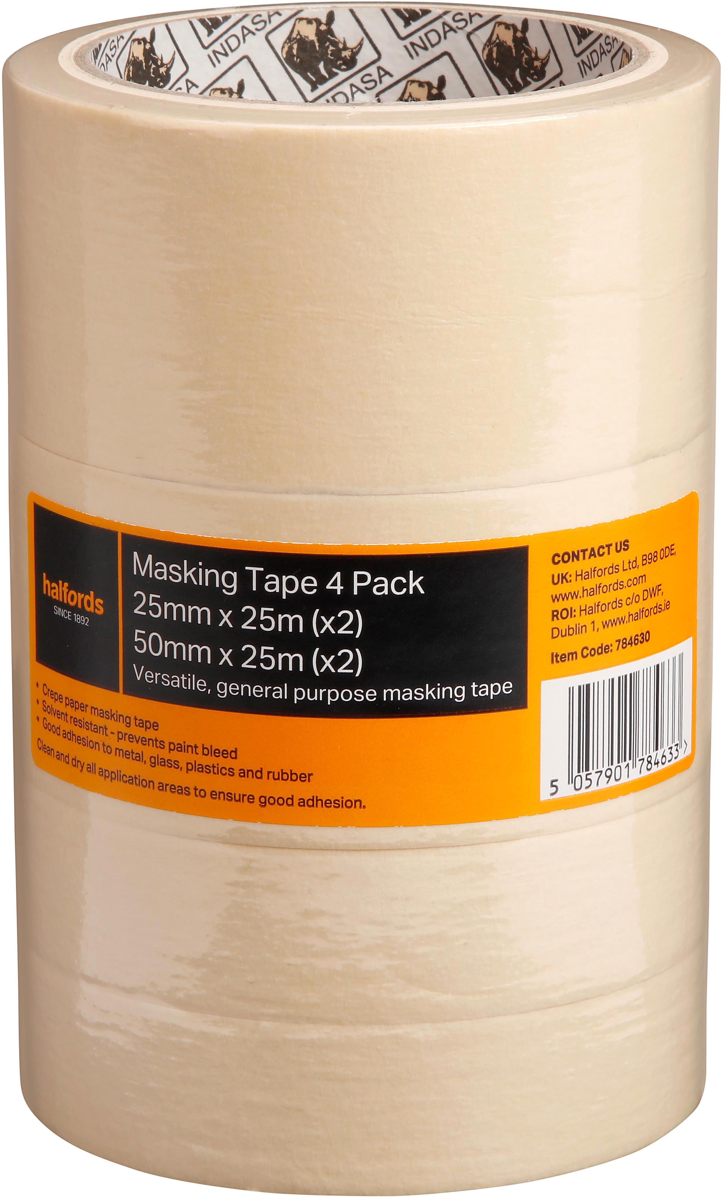 Halfords 4 Pack Masking Tape 2 x 25mm x 50mm x 25m Halfords UK