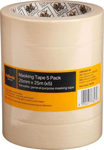 Halfords 5pk Masking Tape 25mm x 25m