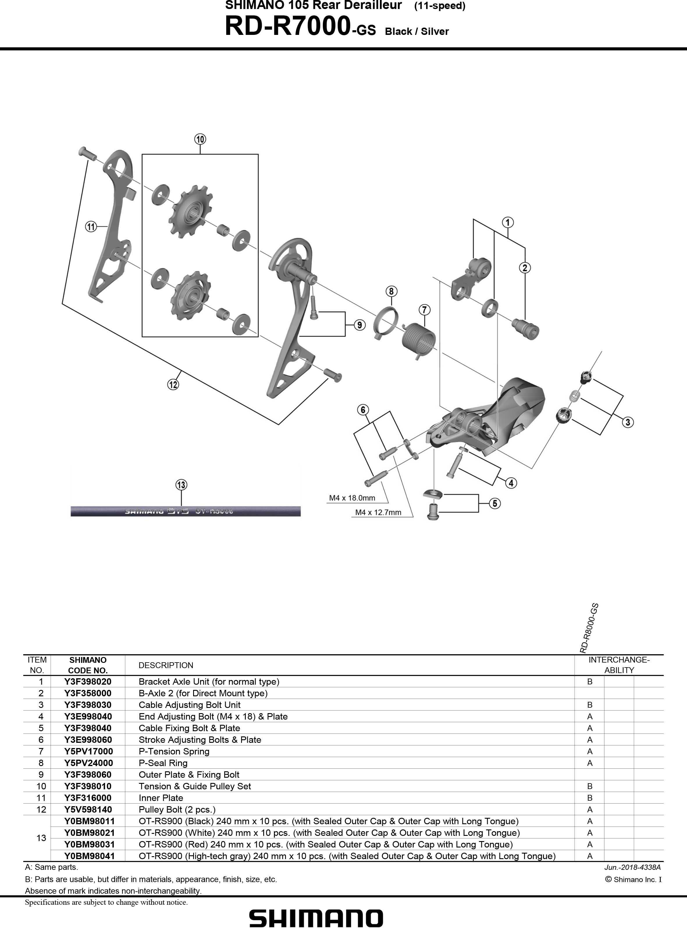 Shimano 105 RD-R7000 Tension & Guide Pulley Set