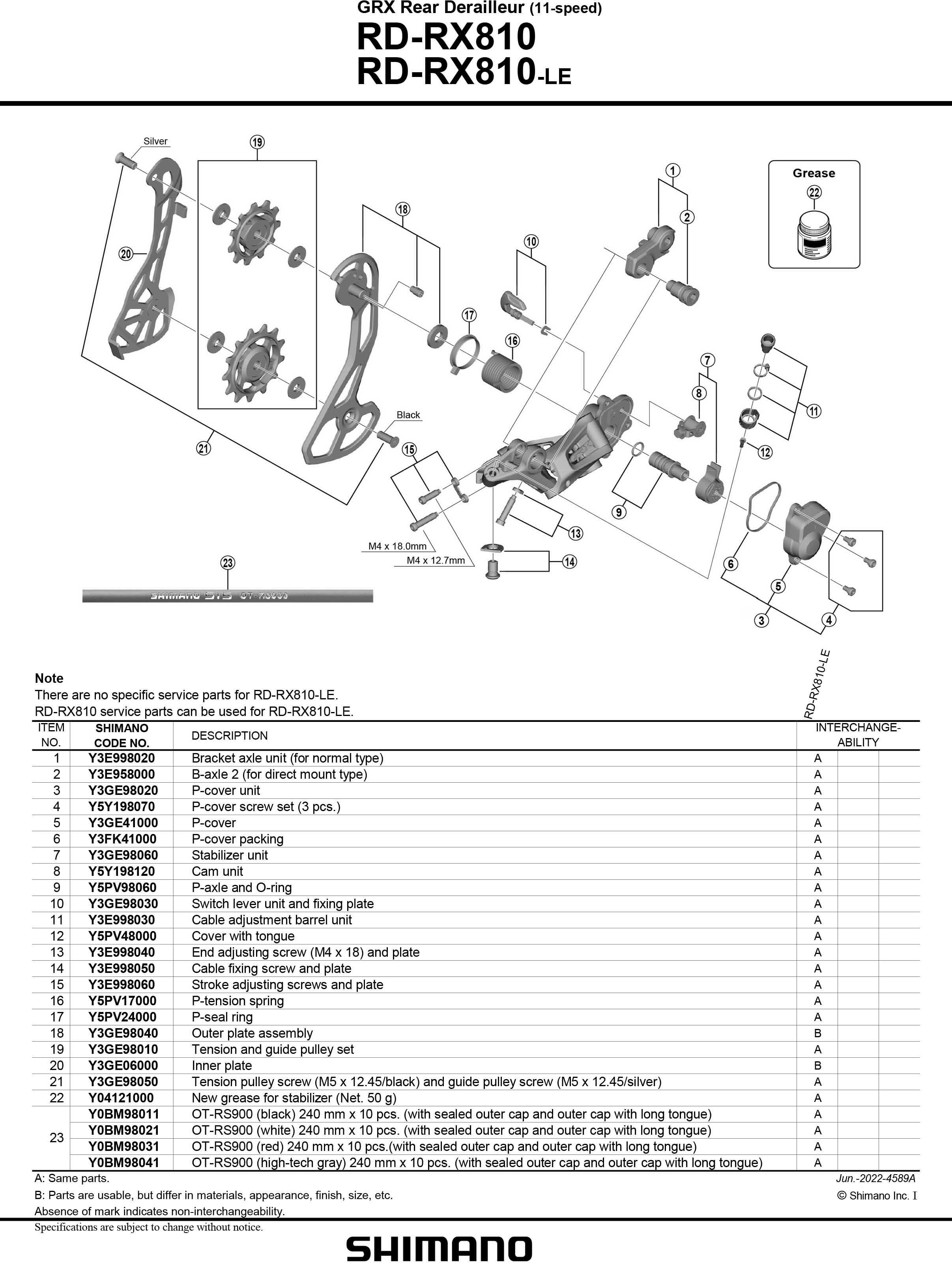 Shimano GRX RD-RX810 Tension and Guide Pulley Set