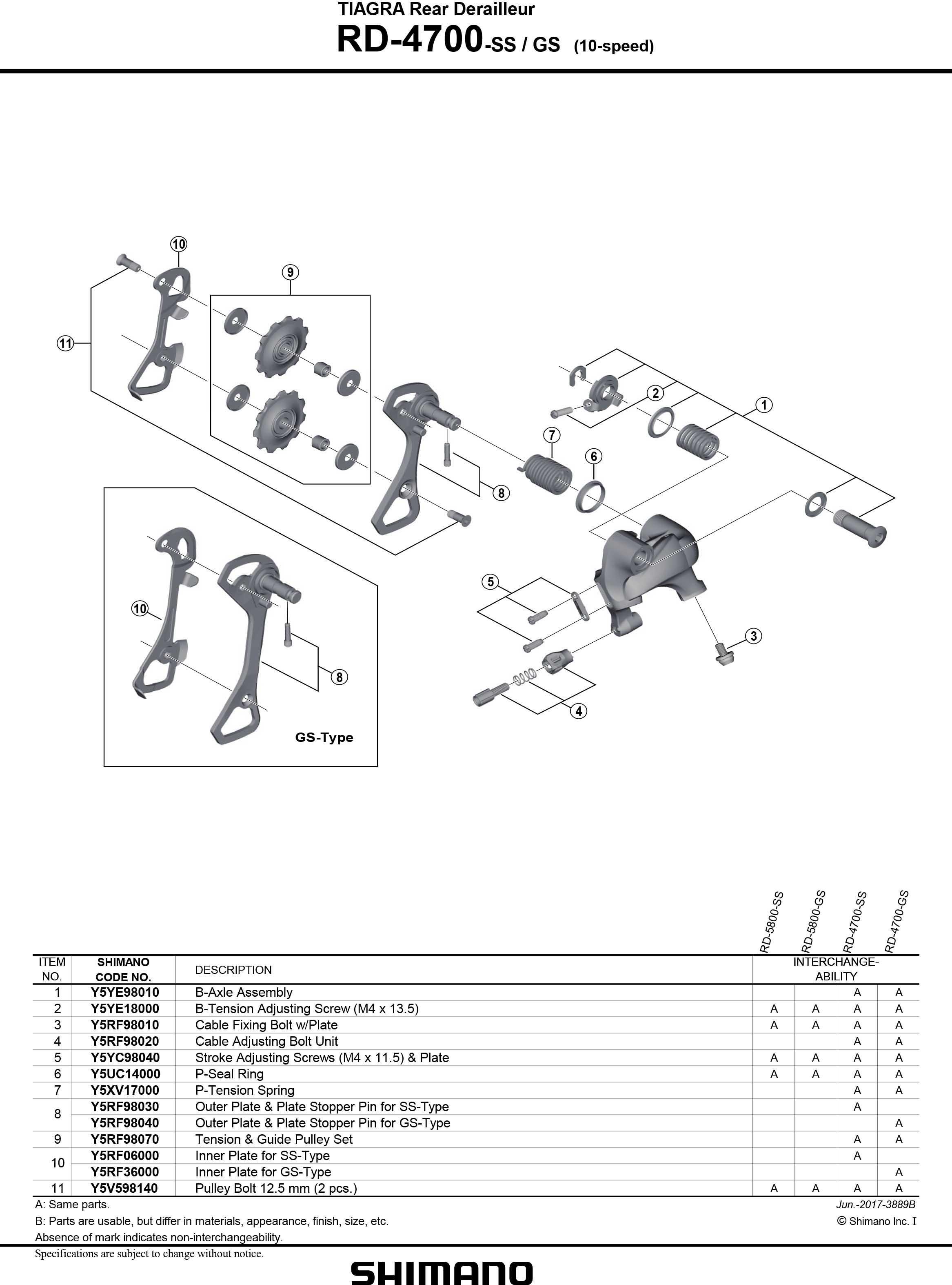 Shimano Tiagra RD-4700 Tension & Guide Pulley Set