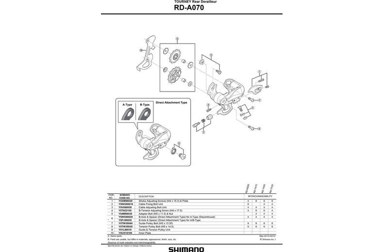Shimano Tourney RD-A070 Tension & Guide Pulley Set Shimano Tourney RD-A070 Tension & Guide Pulley Set