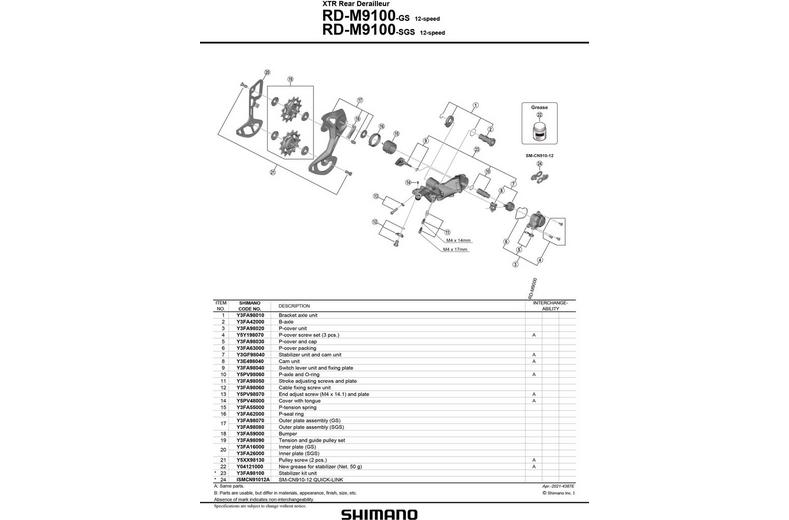 Shimano XTR RD-M9100/M9120 Tension & Guide Pulley Set Shimano XTR RD-M9100/M9120 Tension & Guide Pulley Set