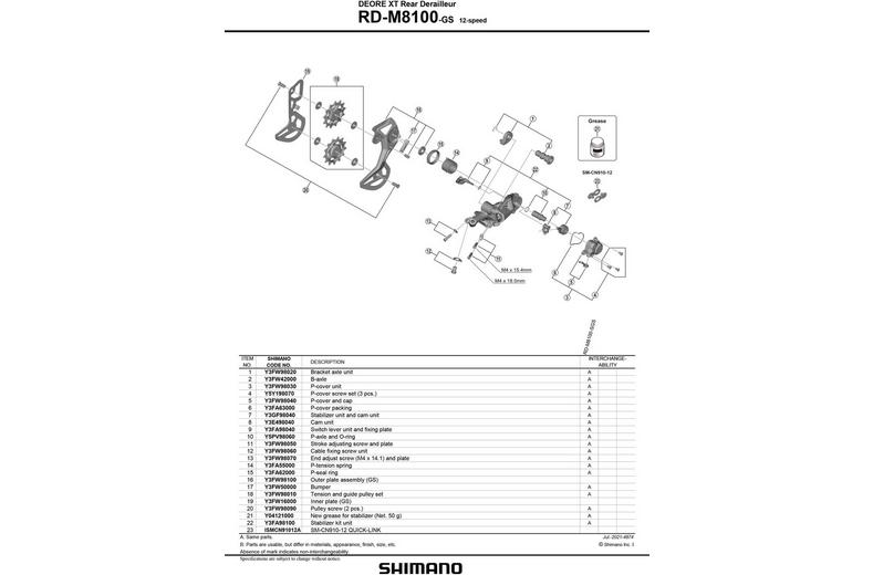 Shimano XT Deore RD-M8100/M8120 Tension & Guide Pulley Set Shimano XT Deore RD-M8100/M8120 Tension & Guide Pulley Set