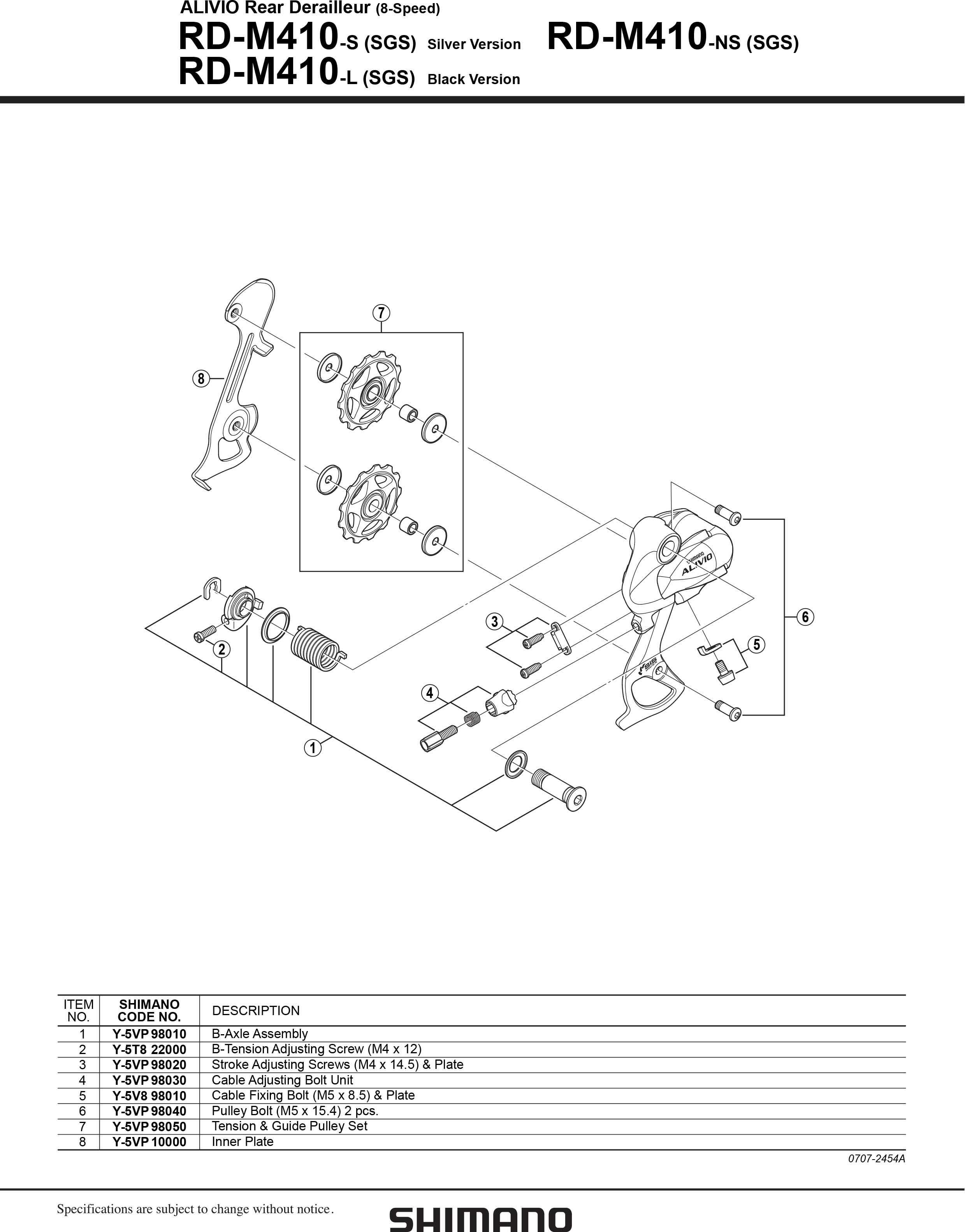 Shimano Alivio RD-M410 Tension & Guide Pulley Set