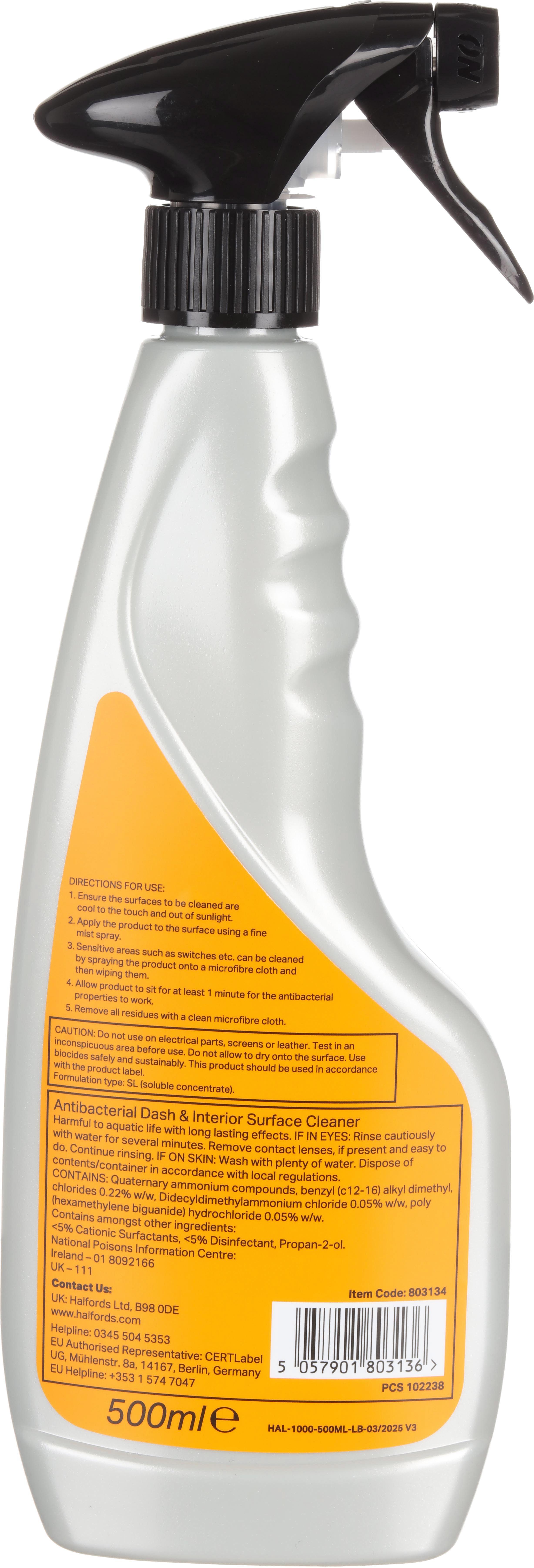 Halfords Antibacterial Dash and Interior Surface Cleaner 500ml