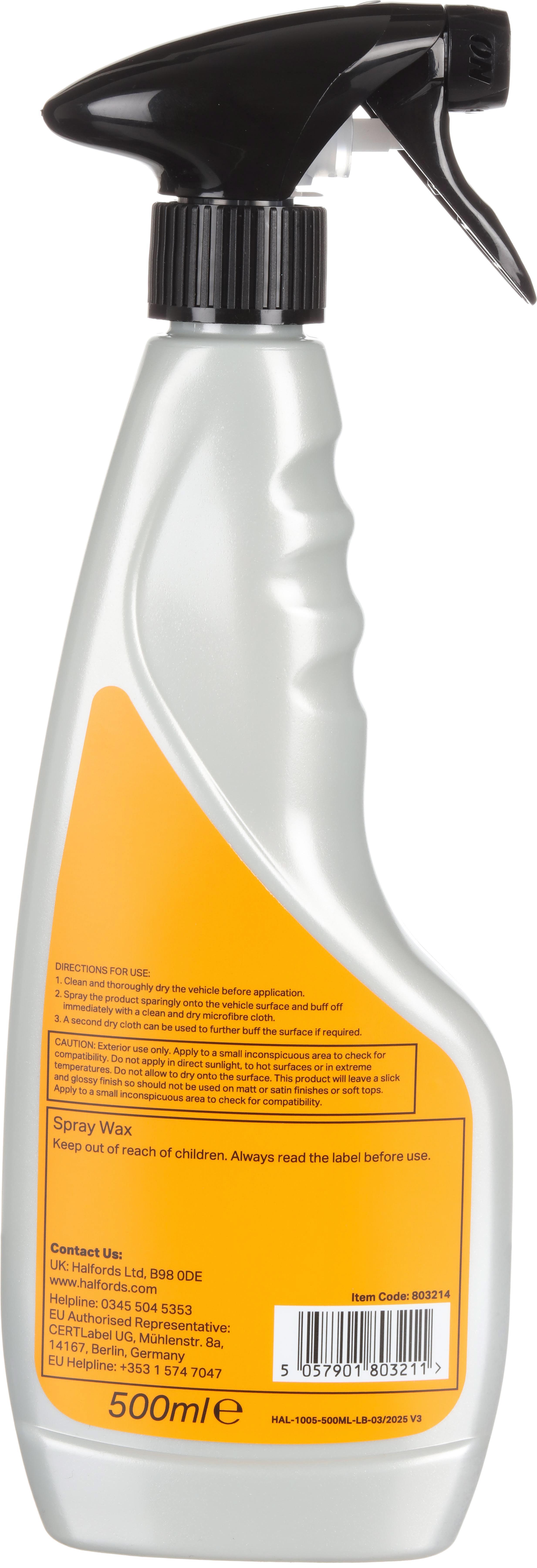 Halfords Spray Wax 500ml