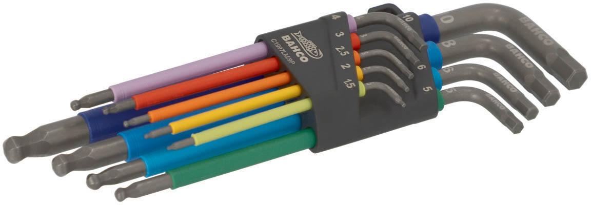 Bahco Colour Coded Metric Long Ball End Hex-L Key Set - 9 Pieces