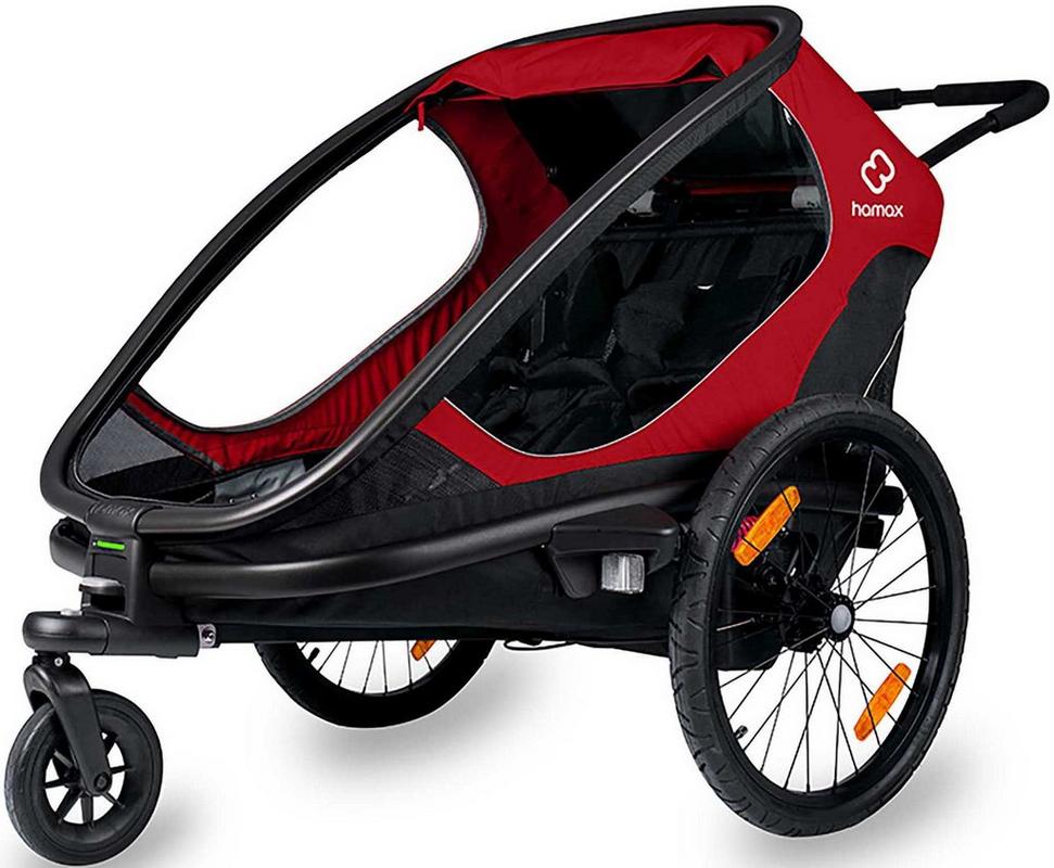 Halfords Hamax Outback Twin Child Bike Trailer, Red/Black | Extra 8% off for BC Members